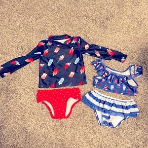 3T Toddler Girl Cat & Jack Red, White, & Blue mix match swim sets